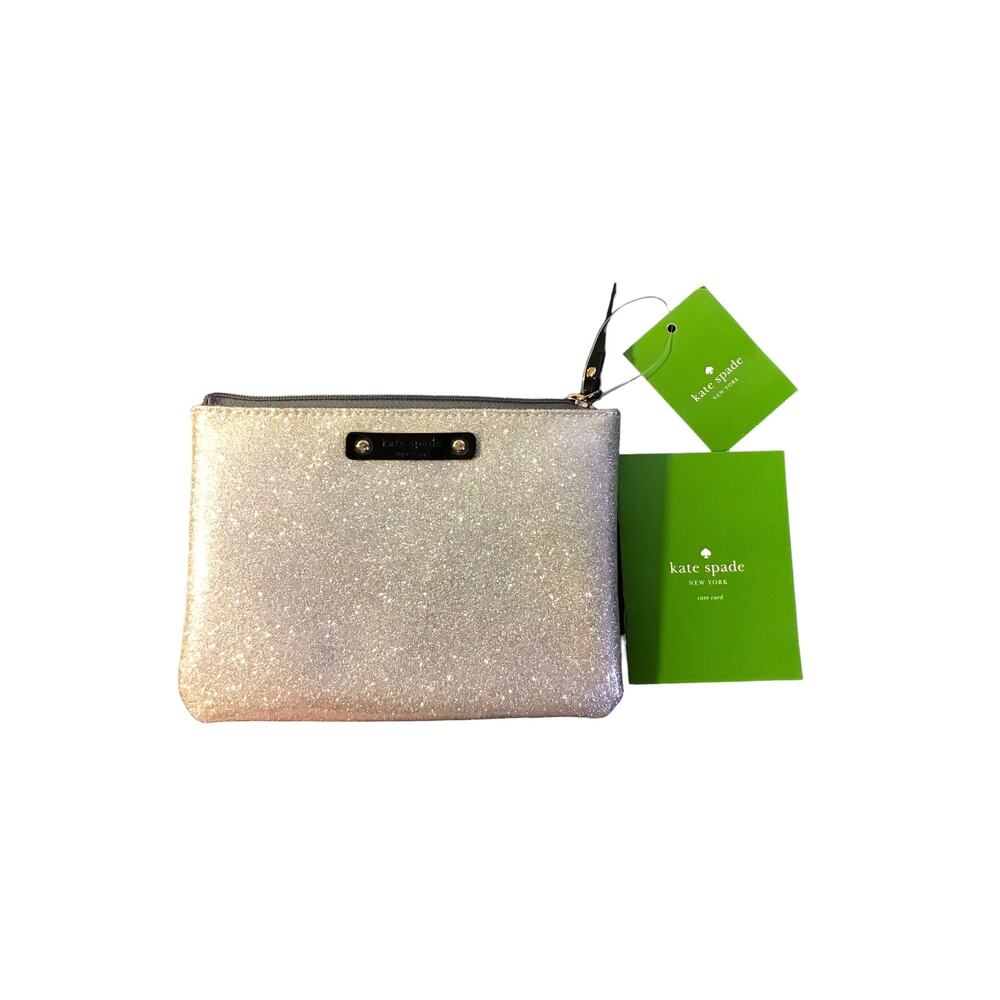 Kate Spade Silver Glitter Terrance Street Mini Sig Pouch NWT